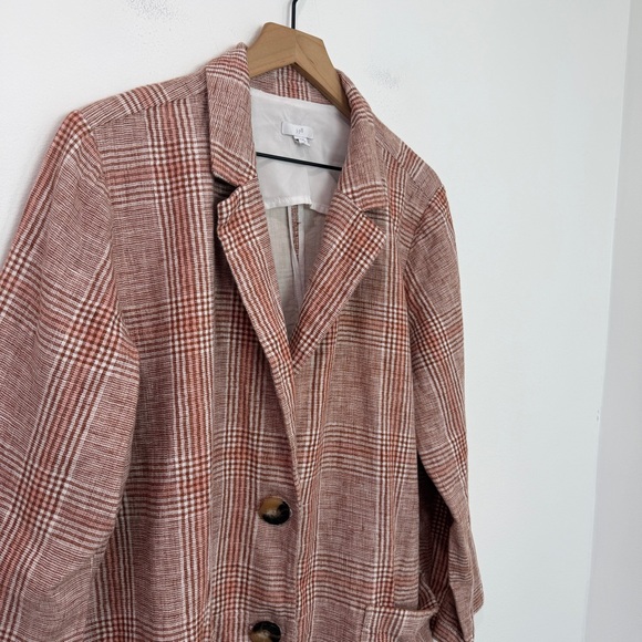 J. Jill Harper Relaxed Henna Plaid Linen Blend Longline Blazer Jacket XL Petite - Picture 4 of 8